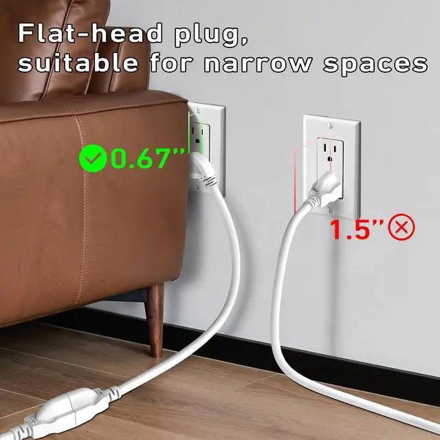 Alt view image 4 of 7 - Indoor Outdoor Extension Cord, White, 3ft, 2 Pack