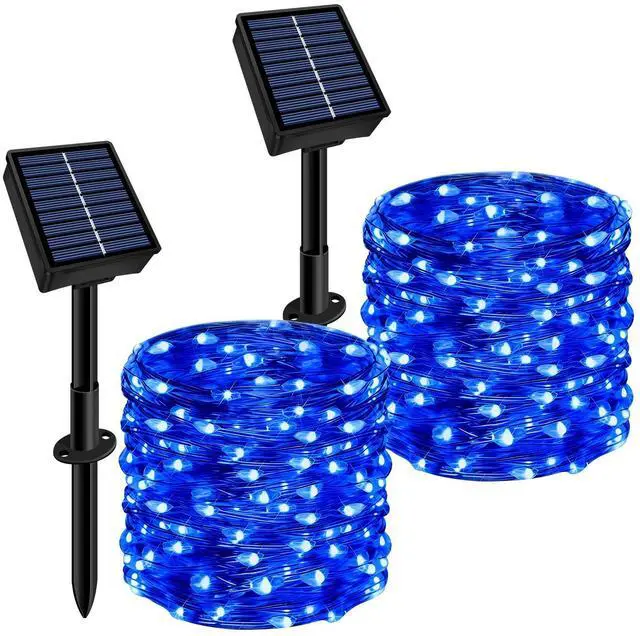 Main image of Solar String Lights Outdoor Waterproof 2 Pack Total 66ft 200LED Blue
