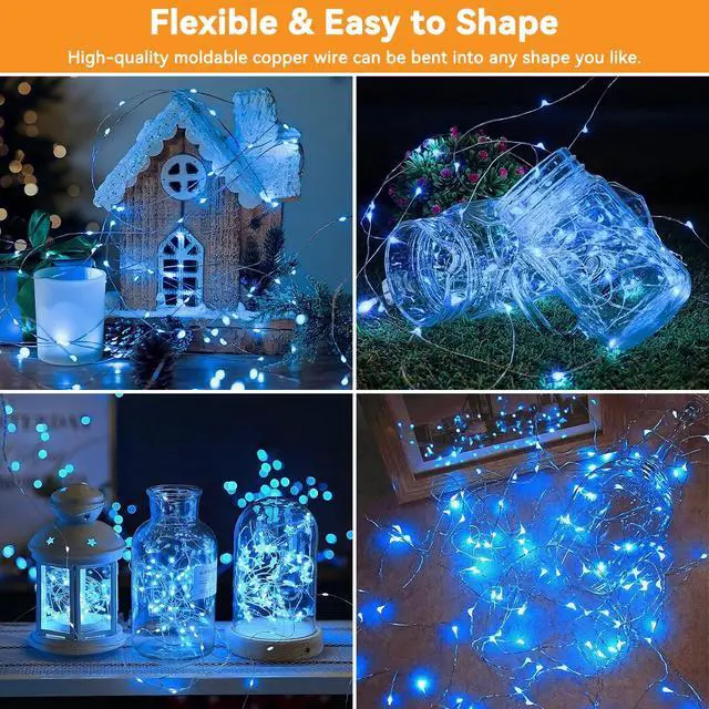 Alt view image 2 of 7 - Solar String Lights Outdoor Waterproof 2 Pack Total 66ft 200LED Blue