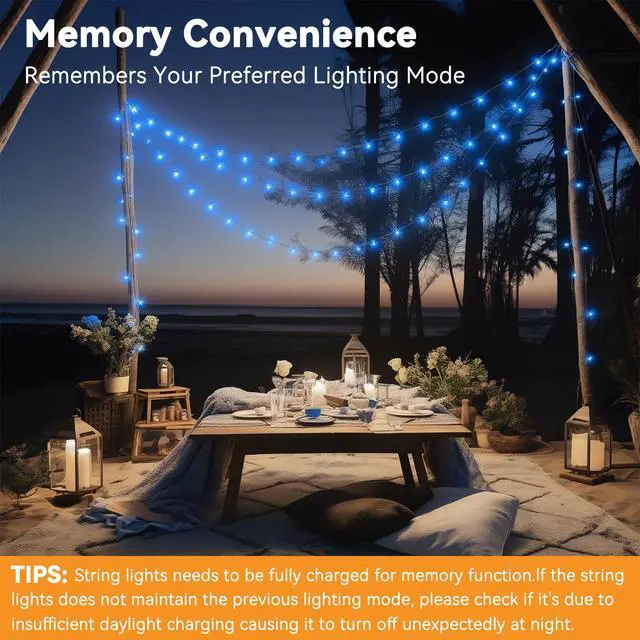 Alt view image 3 of 7 - Solar String Lights Outdoor Waterproof 2 Pack Total 66ft 200LED Blue