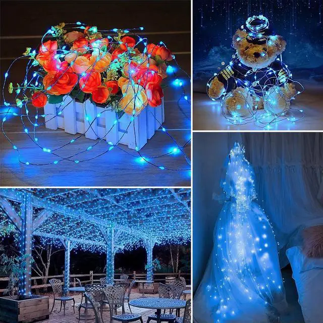 Alt view image 6 of 7 - Solar String Lights Outdoor Waterproof 2 Pack Total 66ft 200LED Blue