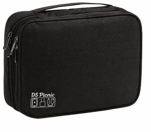 Main image of Electronic Organizer Travel Essentials Case, Waterproof Double Layer Cable Storage Pouch Bag for Charger, USB Cords, Power Bank, Phone Mouse SD Card Earphone Camera, Tablet (Up to 11 inch)