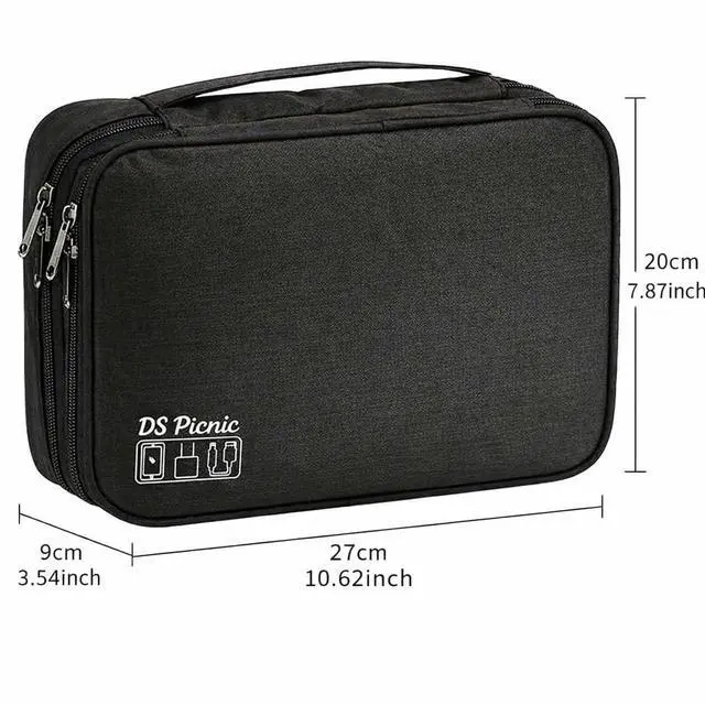 Alt view image 2 of 7 - Electronic Organizer Travel Essentials Case, Waterproof Double Layer Cable Storage Pouch Bag for Charger, USB Cords, Power Bank, Phone Mouse SD Card Earphone Camera, Tablet (Up to 11 inch)
