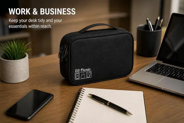 Alt view image 3 of 7 - Electronic Organizer Travel Essentials Case, Waterproof Double Layer Cable Storage Pouch Bag for Charger, USB Cords, Power Bank, Phone Mouse SD Card Earphone Camera, Tablet (Up to 11 inch)