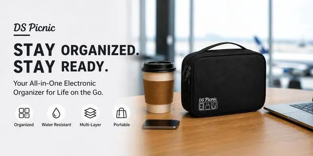 Alt view image 6 of 7 - Electronic Organizer Travel Essentials Case, Waterproof Double Layer Cable Storage Pouch Bag for Charger, USB Cords, Power Bank, Phone Mouse SD Card Earphone Camera, Tablet (Up to 11 inch)