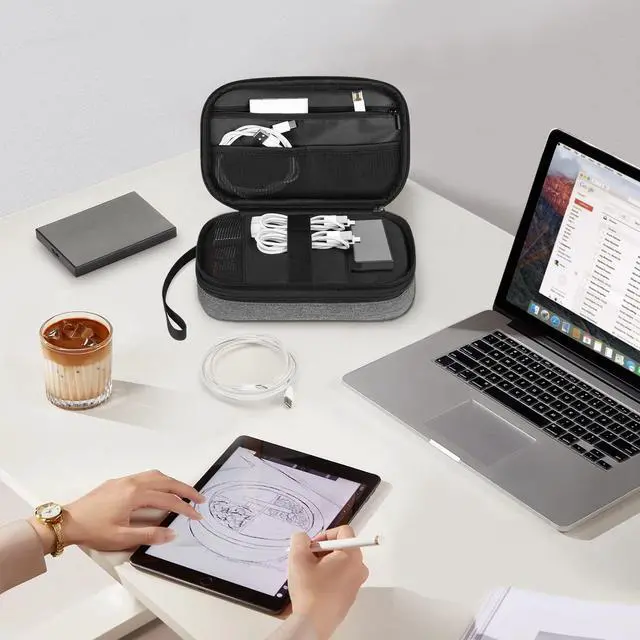 Alt view image 5 of 7 - Travel Electronic Bag, Double Layer Cable Organizer Storage Case