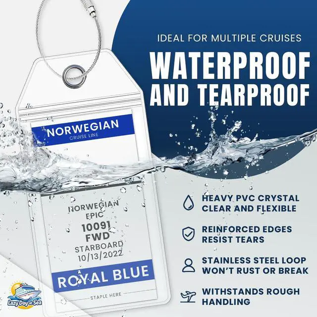 Alt view image 4 of 7 - Line Luggage Tag Holders (4 Pack) - fits NCL Print at Home Tags 2026-2027 sailings. Clear Waterproof PVC with Steel Loop Fasteners. Cruise Essentials