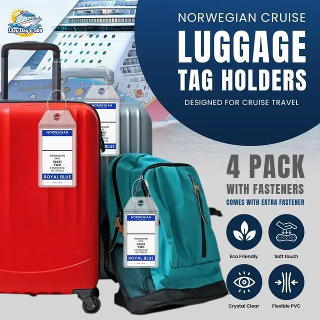 Alt view image 6 of 7 - Line Luggage Tag Holders (4 Pack) - fits NCL Print at Home Tags 2026-2027 sailings. Clear Waterproof PVC with Steel Loop Fasteners. Cruise Essentials