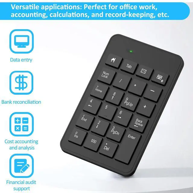 Alt view image 2 of 7 - Bluetooth Number Pad with Battery, 23 Keys Wireless Numeric Keypad Upgraded Version of 10 key Keyboard Financial Accounting Numpad Compatible for Laptop, PC, Macbook, Notebook, Desktop,Surface Pro