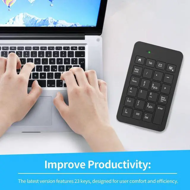 Alt view image 6 of 7 - Bluetooth Number Pad with Battery, 23 Keys Wireless Numeric Keypad Upgraded Version of 10 key Keyboard Financial Accounting Numpad Compatible for Laptop, PC, Macbook, Notebook, Desktop,Surface Pro