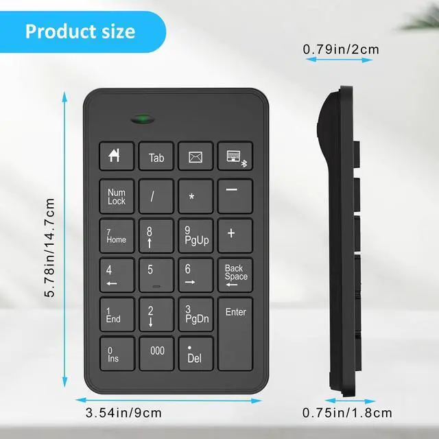 Alt view image 7 of 7 - Bluetooth Number Pad with Battery, 23 Keys Wireless Numeric Keypad Upgraded Version of 10 key Keyboard Financial Accounting Numpad Compatible for Laptop, PC, Macbook, Notebook, Desktop,Surface Pro