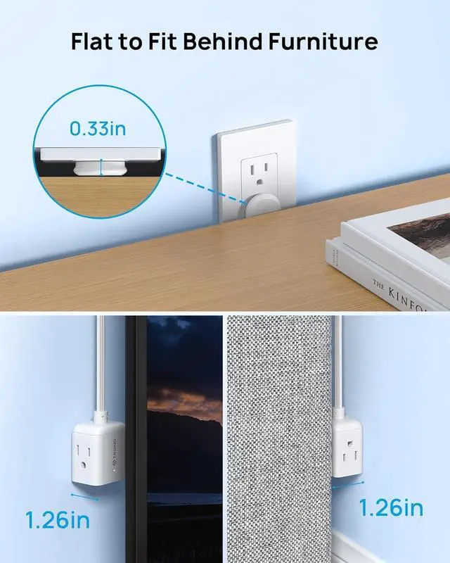 Alt view image 3 of 7 - Flat Outlet Extender with 6 Inch Cord, ETL Listed Flat Plug Adapter
