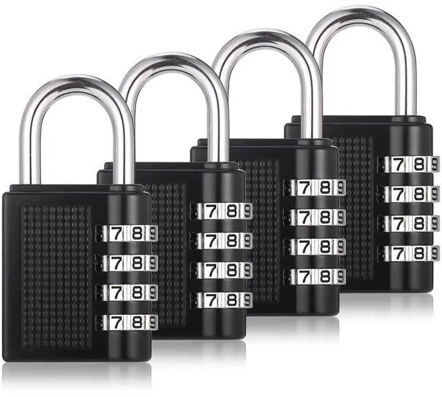 Main image of 4 Pack 4 Digit Combination Lock, Black Waterproof Padlock