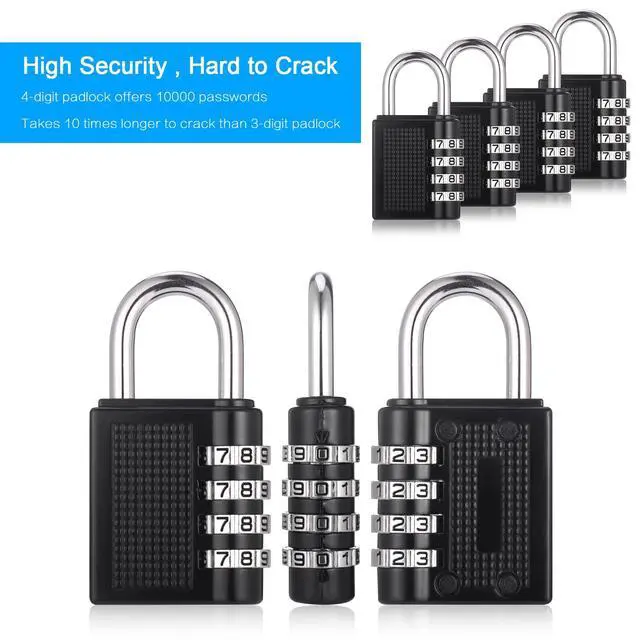 Alt view image 3 of 7 - 4 Pack 4 Digit Combination Lock, Black Waterproof Padlock