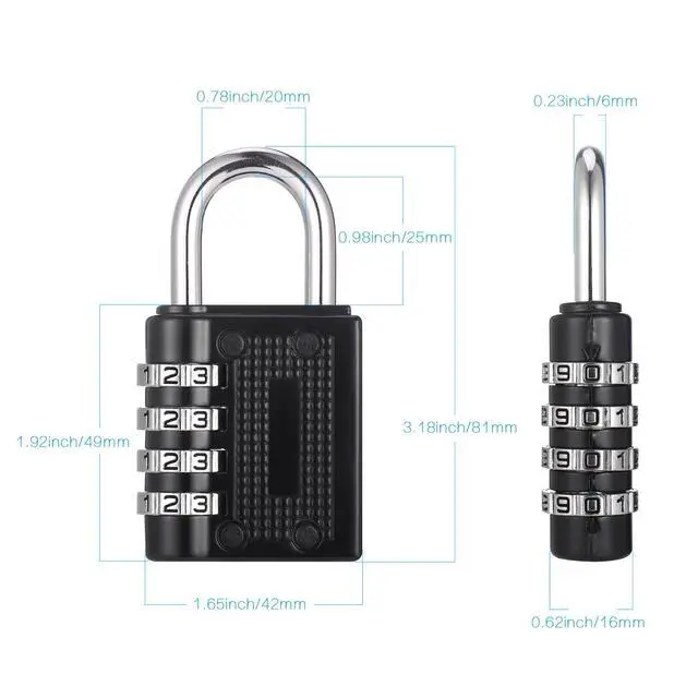 Alt view image 2 of 7 - 4 Pack 4 Digit Combination Lock, Black Waterproof Padlock