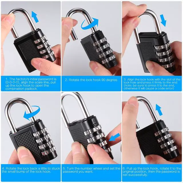 Alt view image 5 of 7 - 4 Pack 4 Digit Combination Lock, Black Waterproof Padlock