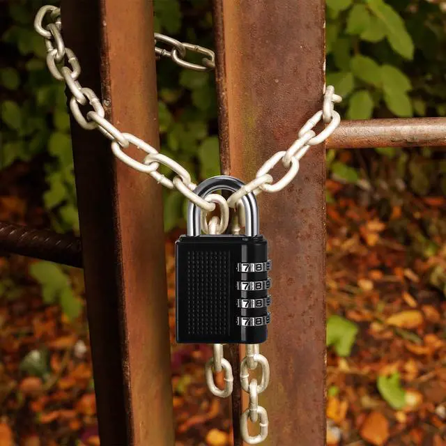 Alt view image 7 of 7 - 4 Pack 4 Digit Combination Lock, Black Waterproof Padlock