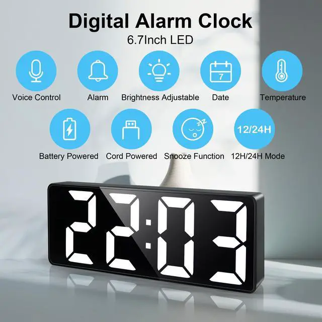 Alt view image 2 of 7 - Small Digital Clock Large Display 6.7", White Large Numbers Clock