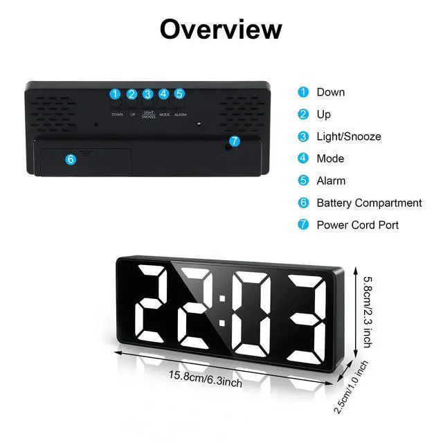 Alt view image 7 of 7 - Small Digital Clock Large Display 6.7", White Large Numbers Clock
