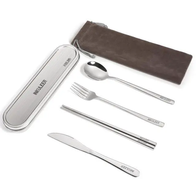 Alt view image 3 of 7 - Travel Cutlery Set - 18/8 Stainless Steel Reusable Utensils with Metal Case, Portable Silverware for Camping, Office, Travel & Outdoor Dining