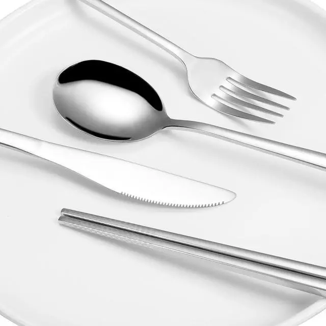 Alt view image 4 of 7 - Travel Cutlery Set - 18/8 Stainless Steel Reusable Utensils with Metal Case, Portable Silverware for Camping, Office, Travel & Outdoor Dining