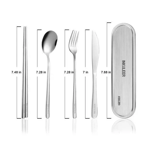 Alt view image 7 of 7 - Travel Cutlery Set - 18/8 Stainless Steel Reusable Utensils with Metal Case, Portable Silverware for Camping, Office, Travel & Outdoor Dining