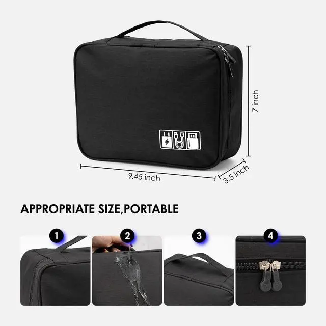 Alt view image 2 of 7 - Cable Organizer Bag, Electronic Accessories Travel Case, Waterproof Double Layer Storage Bag for Charger, Cord, Phone, Earphone, Portable Carry Pouch for Travel & Daily Use (Black)