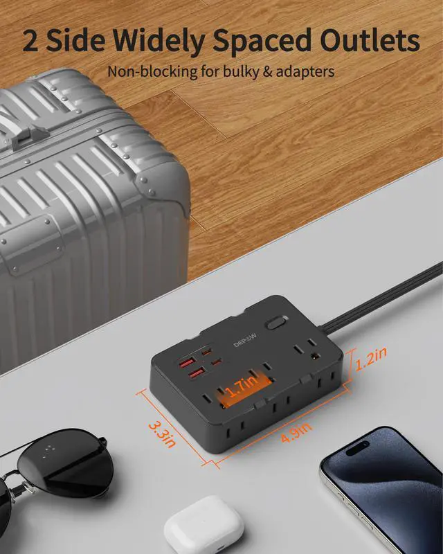 Alt view image 4 of 7 - 3 FT Power Strip Surge Protector with 6 Outlets 4 USB Ports (2 USB C)