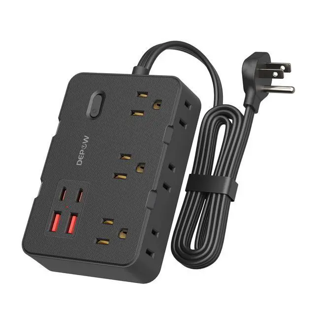 Alt view image 7 of 7 - 3 FT Power Strip Surge Protector with 6 Outlets 4 USB Ports (2 USB C)