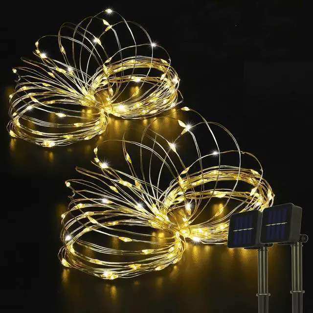 Main image of 2 Pack Total 66 FT 200 LED Solar Copper String Lights,Warm White