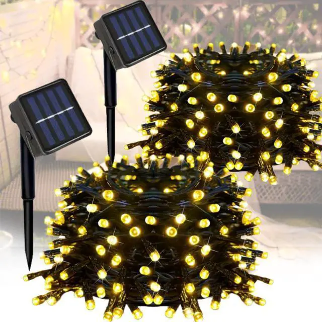 Main image of 2 Pack Solar String Lights Outdoor, Total 200 LED Each 40Ft with 8 Lighting Modes for Yard, Fence,Balcony, Party,Christmas Tree Decorations (Warm White)