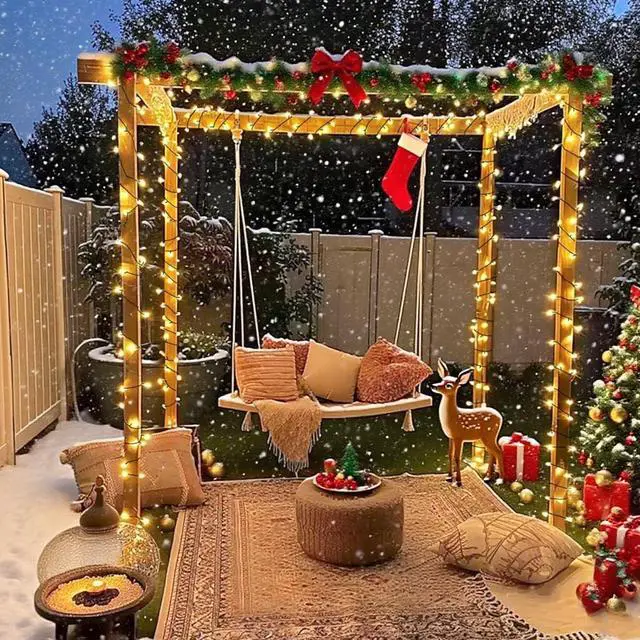 Alt view image 2 of 7 - 2 Pack Solar String Lights Outdoor, Total 200 LED Each 40Ft with 8 Lighting Modes for Yard, Fence,Balcony, Party,Christmas Tree Decorations (Warm White)