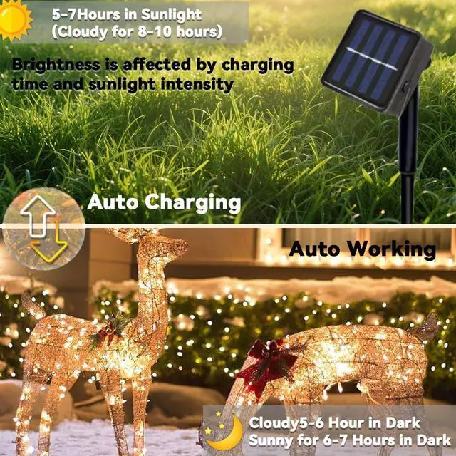 Alt view image 6 of 7 - 2 Pack Solar String Lights Outdoor, Total 200 LED Each 40Ft with 8 Lighting Modes for Yard, Fence,Balcony, Party,Christmas Tree Decorations (Warm White)