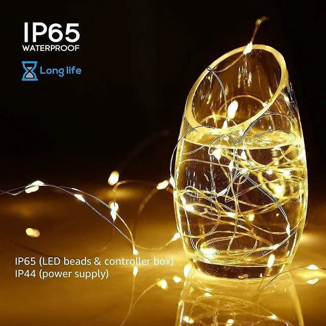 Alt view image 3 of 6 - 2 Pack Solar Powered Fairy String Lights Outdoor Waterproof 8 Modes Twinkle Christmas Decorations Lights, Each 33ft-100LED, 40ft-120LED, 66ft-200LED, 80ft-240LED, (Warm White, 33)