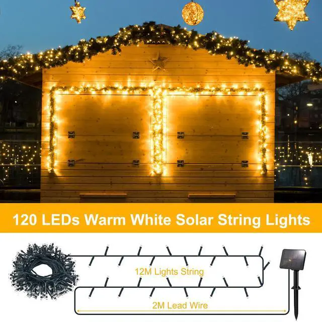 Alt view image 4 of 7 - Solar String Lights Outdoor Waterproof Total 240LED 79FT Solar Garden Lights 8 Modes for Yard/Patio/Tree/Gazebo/Terrace/Fence/Pathway, 39Ft*2, 120LED*2 for Christmas - Warm White