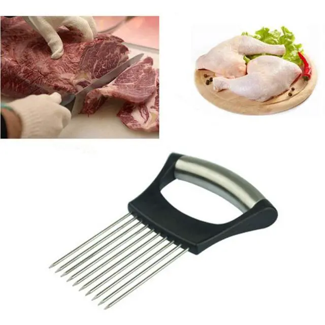 Alt view image 5 of 7 - Stainless Steel Onion Holder Fruits Veg Meat Tomato Cutter Slicer Peeler Chopper,Stainless Steel Cutting Kitchen Gadget