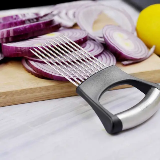 Alt view image 4 of 7 - Stainless Steel Onion Holder Fruits Veg Meat Tomato Cutter Slicer Peeler Chopper,Stainless Steel Cutting Kitchen Gadget