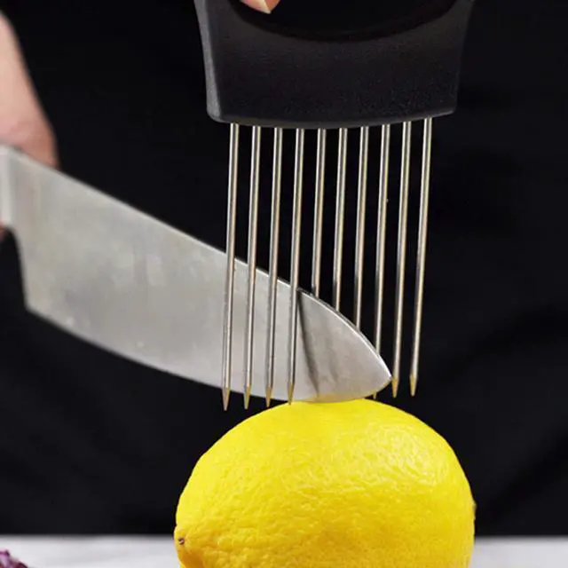 Alt view image 7 of 7 - Stainless Steel Onion Holder Fruits Veg Meat Tomato Cutter Slicer Peeler Chopper,Stainless Steel Cutting Kitchen Gadget