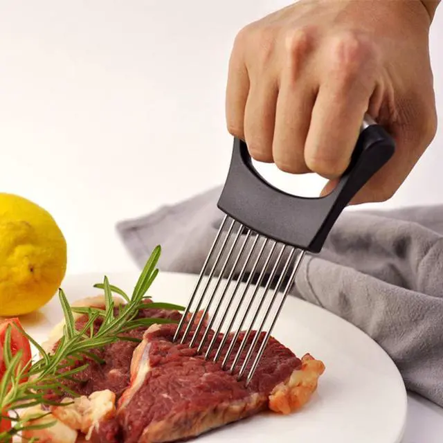 Alt view image 6 of 7 - Stainless Steel Onion Holder Fruits Veg Meat Tomato Cutter Slicer Peeler Chopper,Stainless Steel Cutting Kitchen Gadget
