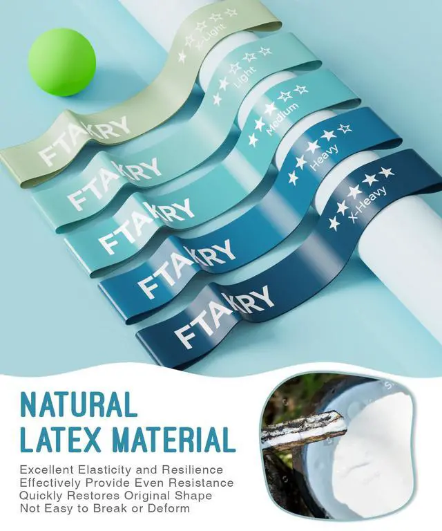 Alt view image 4 of 7 - Resistance Bands for Working Out, Exercise Bands with 5 Resistance Levels, Natural Latex Resistance Bands Designed for Home Fitness, Strength Training and Flexibility Exercises (Blue)