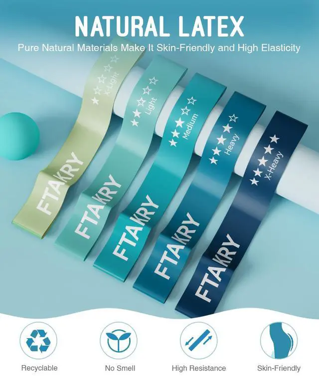 Alt view image 5 of 7 - Resistance Bands for Working Out, Exercise Bands with 5 Resistance Levels, Natural Latex Resistance Bands Designed for Home Fitness, Strength Training and Flexibility Exercises (Blue)