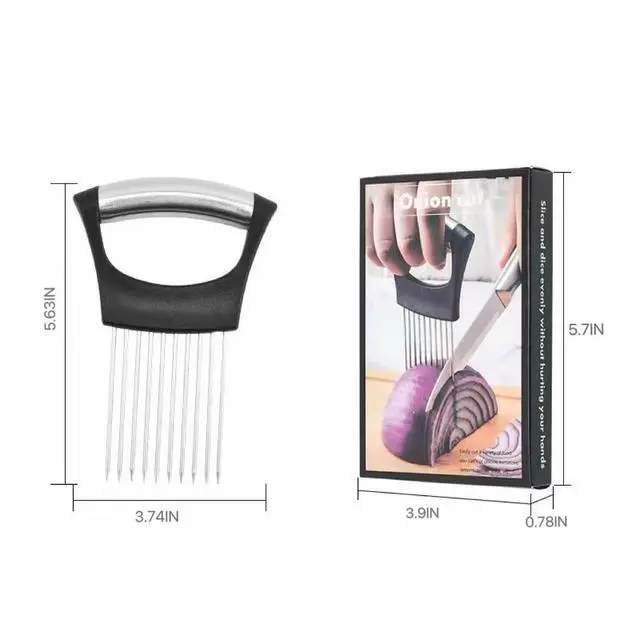 Alt view image 2 of 4 - Onion slicer, lemon slicer, stainless steel onion cutter for slicing potatoes, onions, tomatoes, eggs, fruits, vegetables and meat, with protective cover (1)
