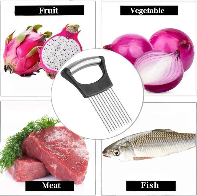 Alt view image 3 of 4 - Onion slicer, lemon slicer, stainless steel onion cutter for slicing potatoes, onions, tomatoes, eggs, fruits, vegetables and meat, with protective cover (1)