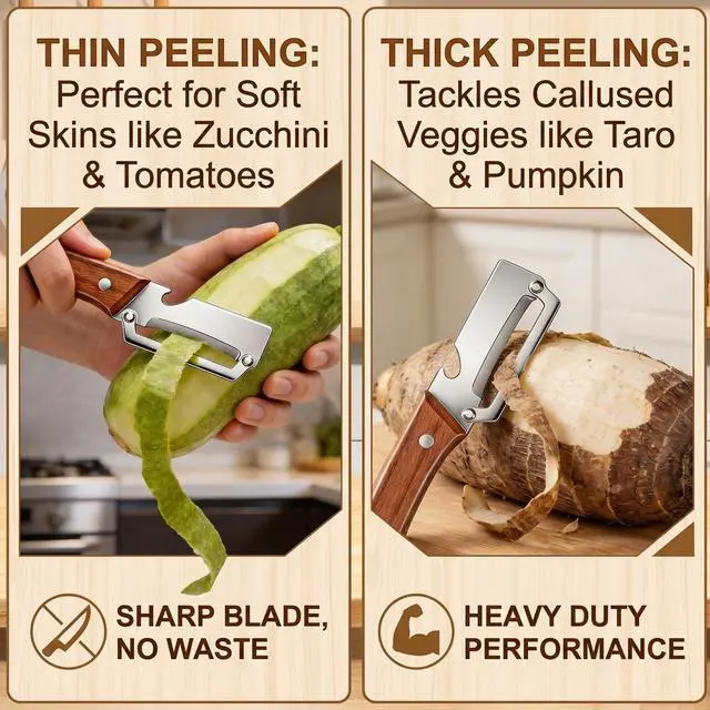 Alt view image 4 of 6 - 2 Pcs Multi-Functional Vegetable Peeler For Kitchen,Fruit Peeler,Potato Peeler,Stainless Steel Blade,With Wooden Handle And Bottle Opener, Kitchen Peeling Tool For Fruits Potatoes Apples Carrots