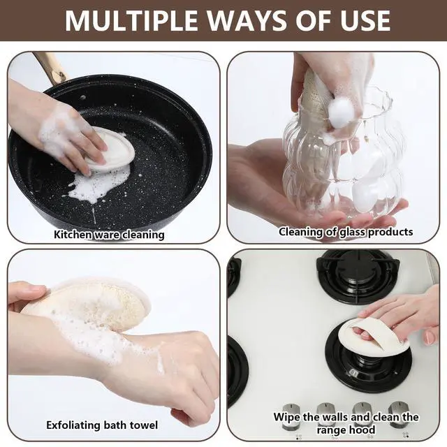 Alt view image 3 of 7 - 4PCS Loofah Sponge Exfoliating Body Scrubber, Natural Shower Bath Loofah Exfoliating Sponge, Face Body Exfoliator Scrubber for Women Men Bath Shower, Eco-Friendly (2 Styles)