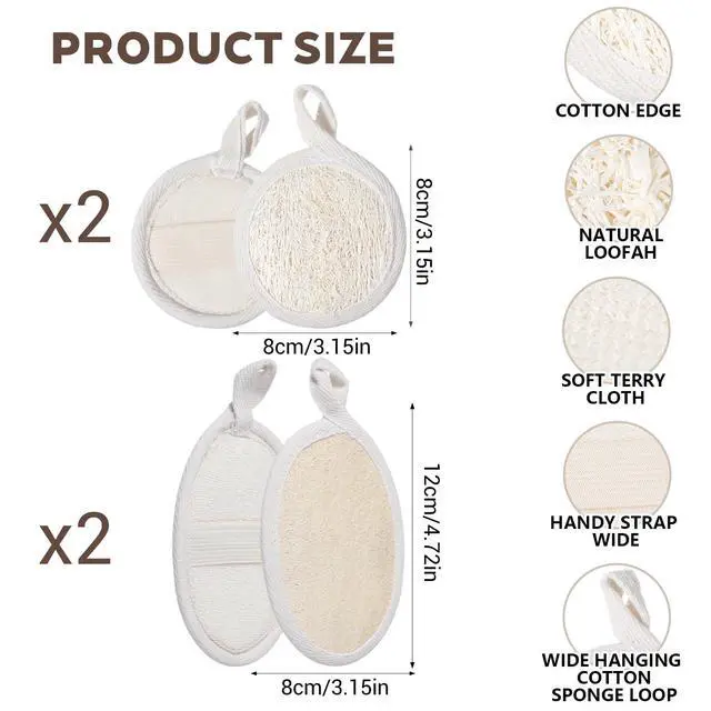 Alt view image 4 of 7 - 4PCS Loofah Sponge Exfoliating Body Scrubber, Natural Shower Bath Loofah Exfoliating Sponge, Face Body Exfoliator Scrubber for Women Men Bath Shower, Eco-Friendly (2 Styles)
