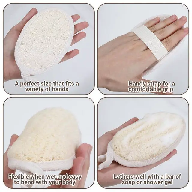 Alt view image 5 of 7 - 4PCS Loofah Sponge Exfoliating Body Scrubber, Natural Shower Bath Loofah Exfoliating Sponge, Face Body Exfoliator Scrubber for Women Men Bath Shower, Eco-Friendly (2 Styles)