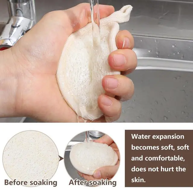 Alt view image 6 of 7 - 4PCS Loofah Sponge Exfoliating Body Scrubber, Natural Shower Bath Loofah Exfoliating Sponge, Face Body Exfoliator Scrubber for Women Men Bath Shower, Eco-Friendly (2 Styles)