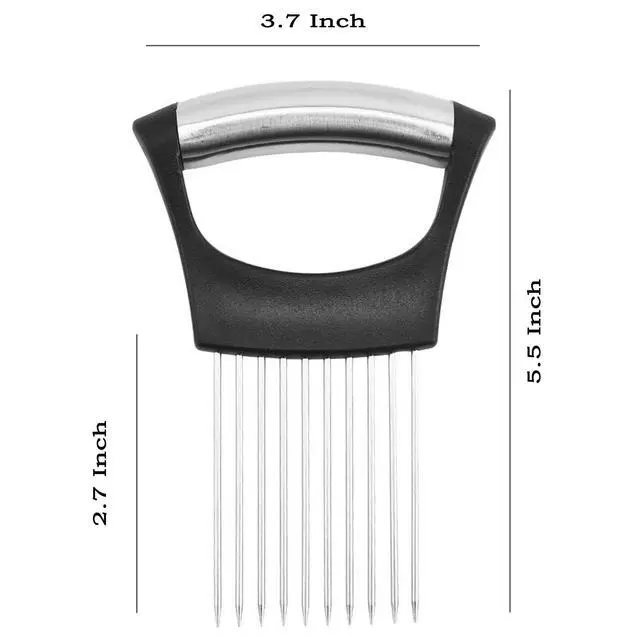 Alt view image 2 of 7 - Stainless Steel Onion Holder for Slicing, Vegetable Chopper Assistant with Protective Cover, Food Holder Choppers for Tomatoes Potatoes Meat Lemon, Kitchen Gadget (Black)