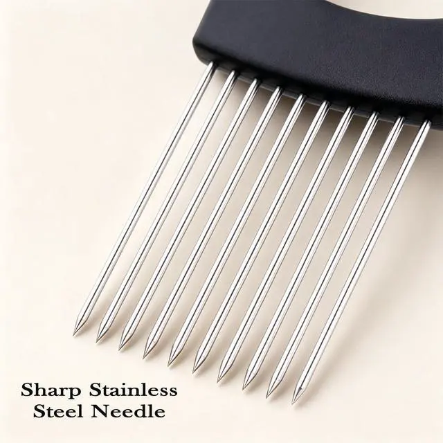 Alt view image 4 of 7 - Stainless Steel Onion Holder for Slicing, Vegetable Chopper Assistant with Protective Cover, Food Holder Choppers for Tomatoes Potatoes Meat Lemon, Kitchen Gadget (Black)